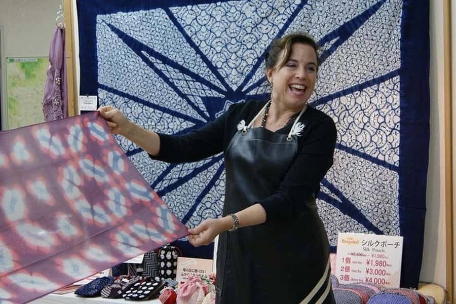 Itajime Shibori Scarf Class at Kyoto Shibori Museum - Making a Pattern with Boards and Dye